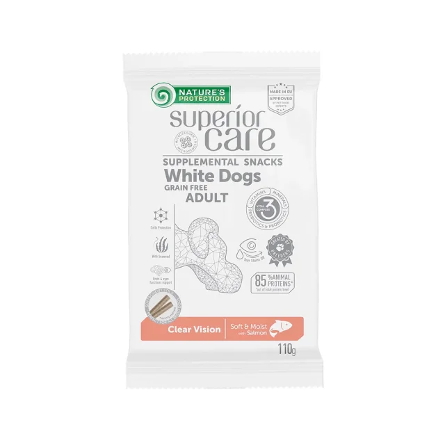 Беззернові ласощі Natures Protection Superior Care для білих собак, для підтримки зору, з лососем, 110 г