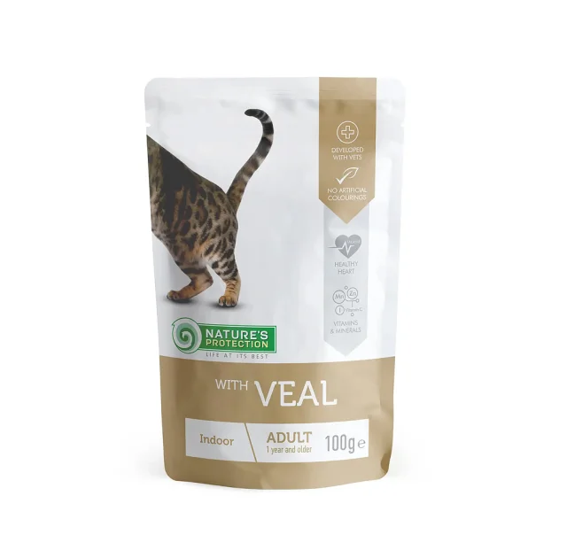 Вологий корм Natures Protection Indoor veal, для котів що живуть у приміщенні, з телятиною, 100 г