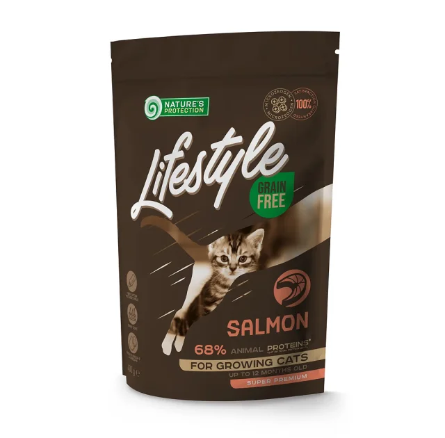 Беззерновий сухий корм Natures Protection Lifestyle Kitten Salmon для кошенят, з лососем, 400 г
