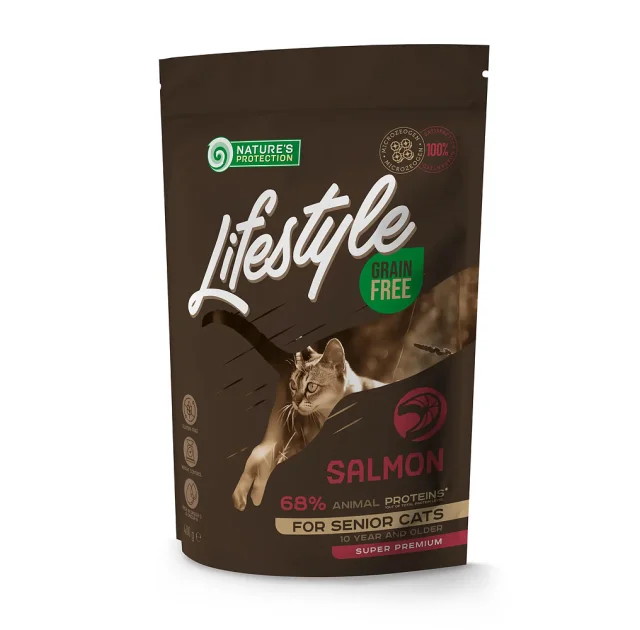 Беззерновий сухий корм Natures Protection Lifestyle Senior Cat Salmon для котів похилого віку, з лососем, 400 г