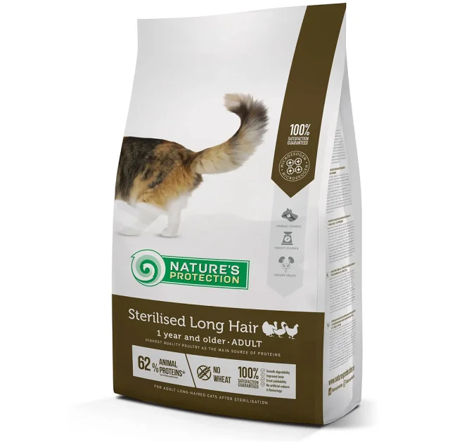 Сухий корм Natures Protection Sterilised Long Hair Poultry для довгошерстих стерилізованих котів, курка, 2 кг