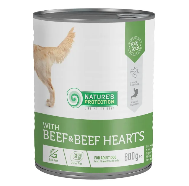 Консерви Natures Protection Adult Beef&Beef Hearts для собак, з яловичиною та яловичим серцем, 800 г