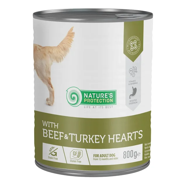 Консервы Natures Protection Adult Beef&Turkey Hearts для собак, с говядиной и индейкой, 800 г