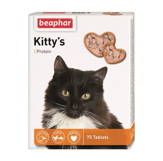 Вітамінізовані ласощі Beaphar Kitty’s Taurin Biotin для котів, з протеїном та рибою, 75 табл
