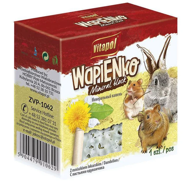 Мінеральний камінь Vitapol Wapienko Mineral Block для гризунів, з листям кульбаби, 40 г