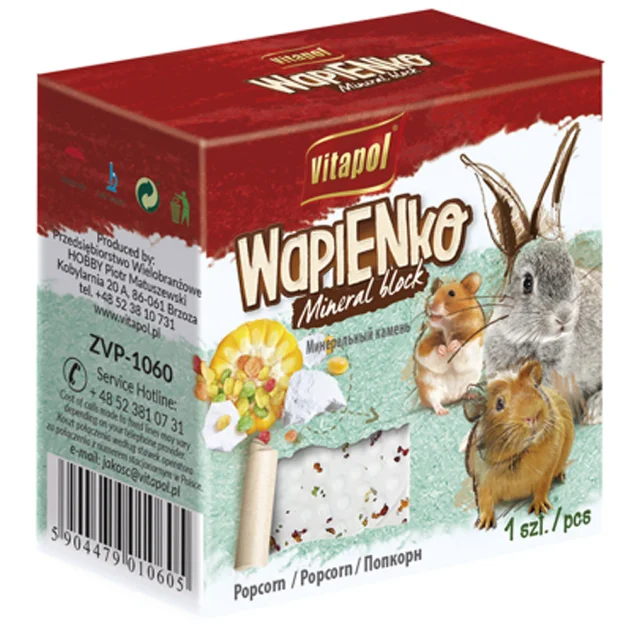Мінеральний камінь Vitapol Wapienko Mineral Block для гризунів, попкорн, 40 г