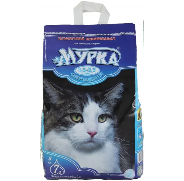 Бентонитовый наполнитель Мурка для кошачьего туалета, синяя, средний (1.5-2.5 мм), 5 кг