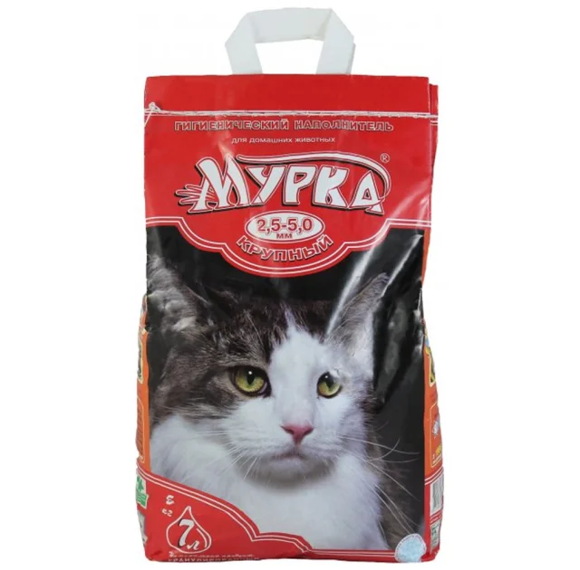 Бентонитовый наполнитель Мурка для кошачьего туалета, красная, крупный (2.5-5.0 мм), 5 кг