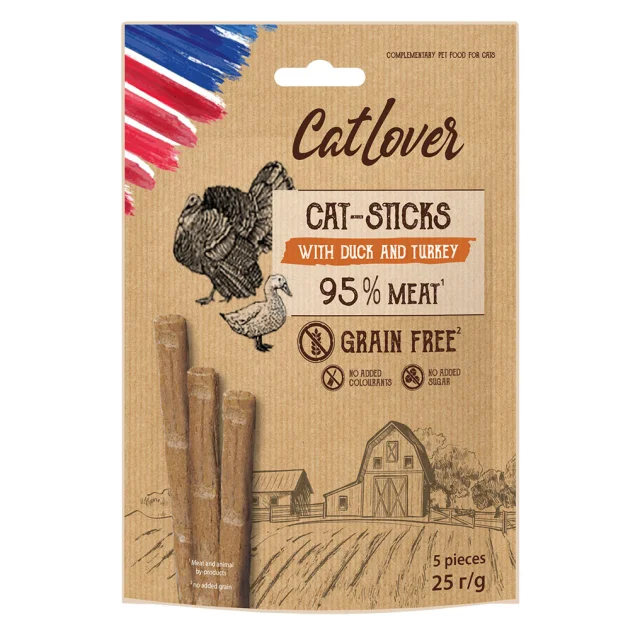 Ласощі CatLover Cat-Sticks Duck and Turkey для котів, палички з качкою та індичкою, 5 шт по 5 г