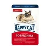 Вологий корм Happy Cat Btl sterilisiert Rind Gelee для дорослих котів, шматочки яловичини в желе, 100 г