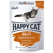 Вологий корм Happy Cat Adult для дорослих котів, курча та печінка з морквою, шматочки в желе, 100 г