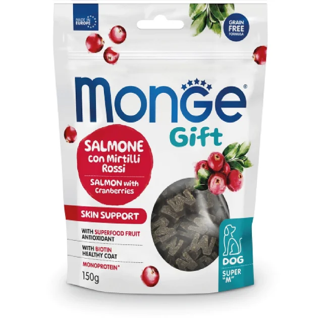 Ласощі Monge Gift Dog Skin support для собак з чутливою шкірою, лосось з журавлиною, 150 г