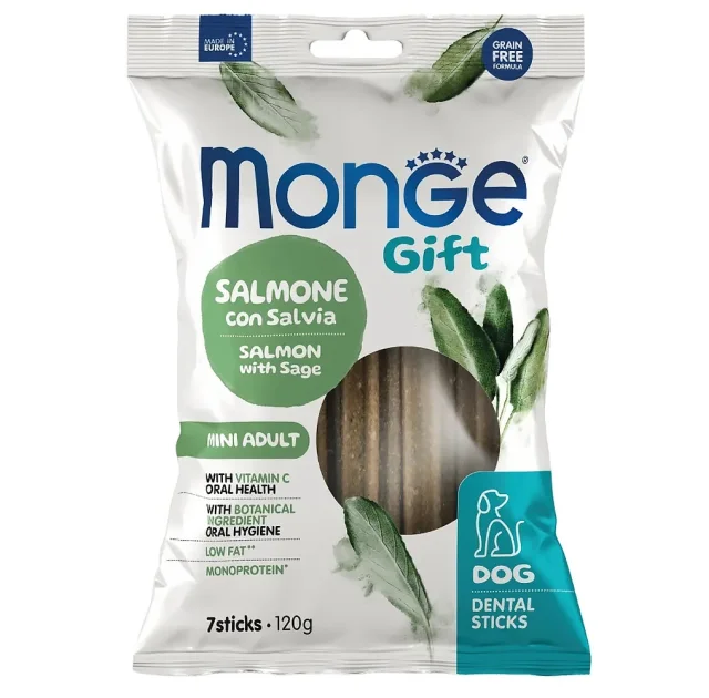 Ласощі Monge Gift Dog Mini для собак малих порід, лосось з шавлією, 120 г