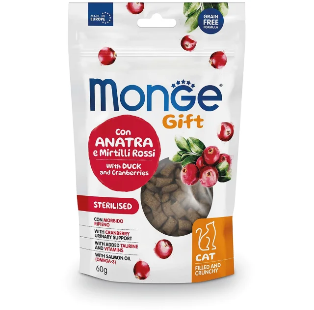 Ласощі Monge Gift Cat Sterilsed для стерилізованих котів, з качкою та журавлиною, 60 г
