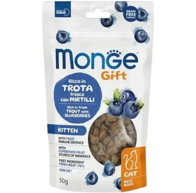 Ласощі Monge Gift Cat Kitten для котів, форель з чорницею, 50 г