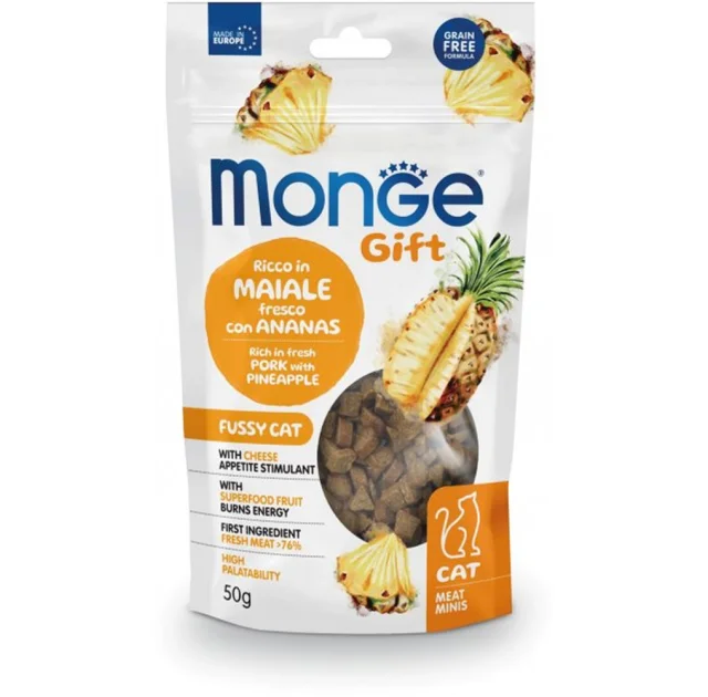 Лакомство Monge Gift Fussy cat для кошек, свинина с ананасами, 50 г