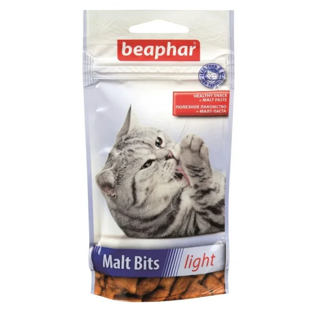 Подушечки Beaphar Malt Bits Light для котів схильних до зайвої ваги, виведення шерсті зі шлунка, 35 г