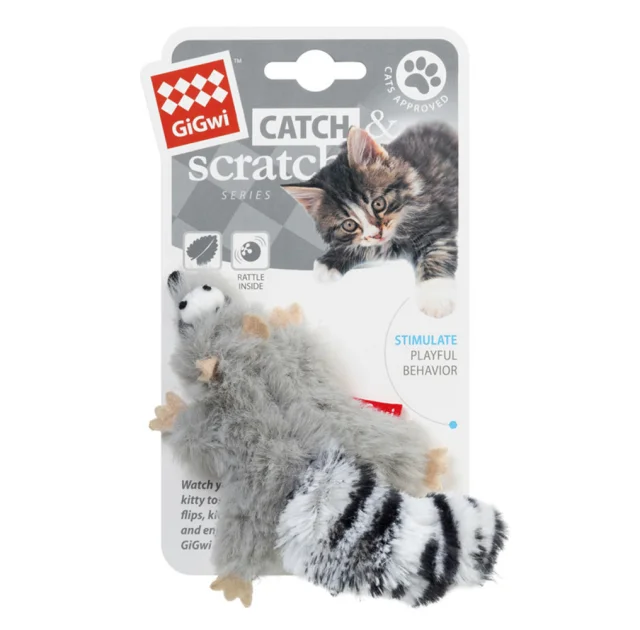 Игрушка GiGwi Catch&Scratch Енот для кошек, с кошачьей мятой, 8 см
