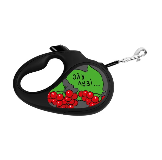 Поводок-рулетка Waudog R-leash для собак, рисунок "Калина", L, до 50 кг, 5 м, лента, черный