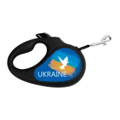 Повідець-рулетка Waudog R-leash для собак, малюнок "Прапор", S, до 15 кг, 5 м, стрічка, чорний