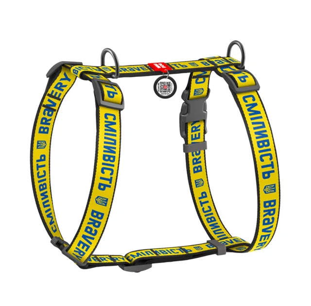 Шлея Waudog Nylon c QR-паспортом для собак, анатомическая, рисунок "Смелость", размер S, 30-40/30-50 см