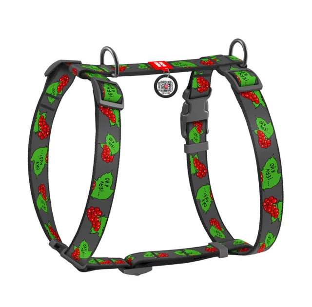Шлея Waudog Nylon c QR-паспортом для собак, анатомическая, рисунок "Калина", размер S, 30-40/30-50 см