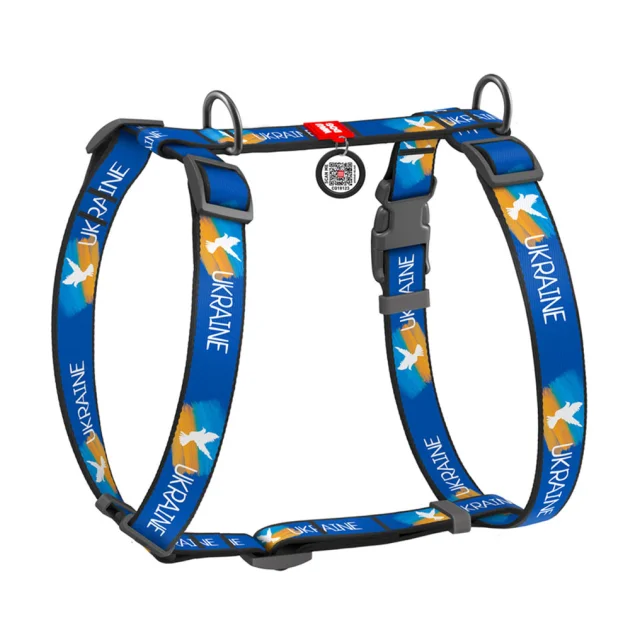 Шлея Waudog Nylon c QR-паспортом для собак, анатомическая, рисунок "Флаг", размер L, 50-90/60-100 см