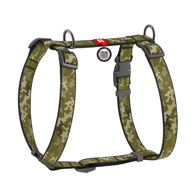 Шлея Waudog Nylon c QR-паспортом для собак, анатомическая, рисунок "Милитари", размер L, 50-90/60-100 см