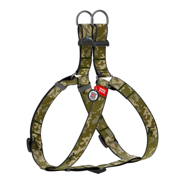 Шлея Waudog Nylon c QR-паспортом для собак, рисунок "Милитари", нейлон/пластик, размер M, 20 мм/50-80 см