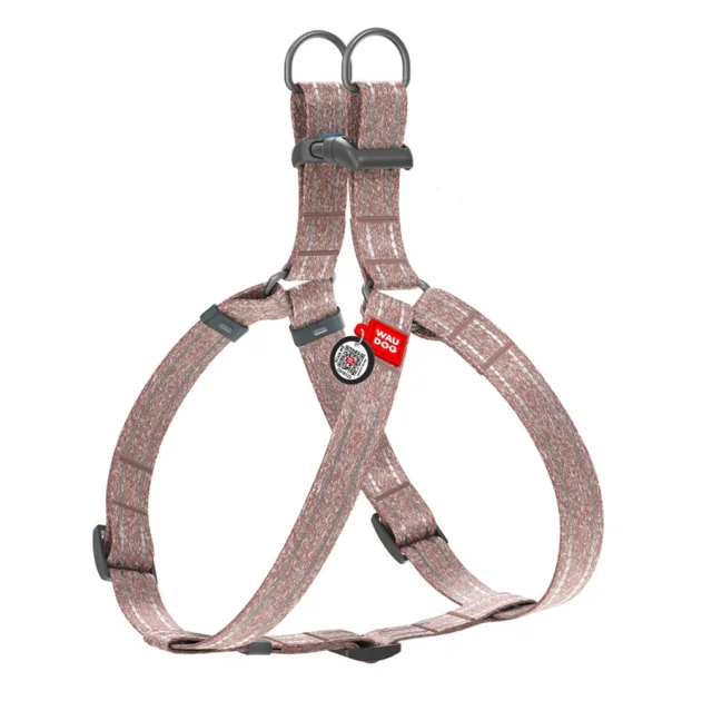 Шлея светоотражающая WAUDOG Re-cotton для собак, с QR паспортом, хлопок/пластик, S, 15 мм/40-55 см, коричневый