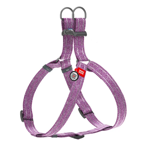 Шлея светоотражающая WAUDOG Re-cotton для собак, с QR паспортом, хлопок/пластик, S, 15 мм/40-55 см, фиолетовый