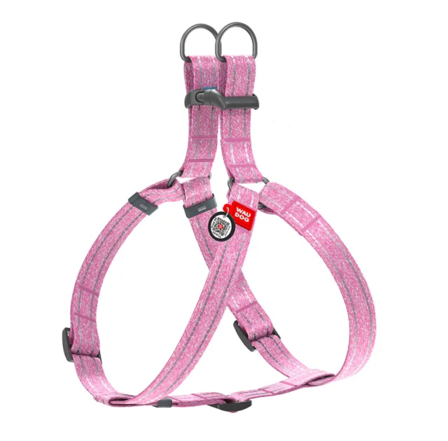Шлея світловідбиваюча WAUDOG Re-cotton для собак, з QR паспортом, бавовна/пластик, M, 25 мм/50-80 см, рожевий