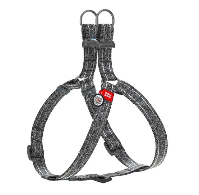 Шлея светоотражающая WAUDOG Re-cotton для собак, с QR паспортом, хлопок/пластик, M, 25 мм/50-80 см, серый