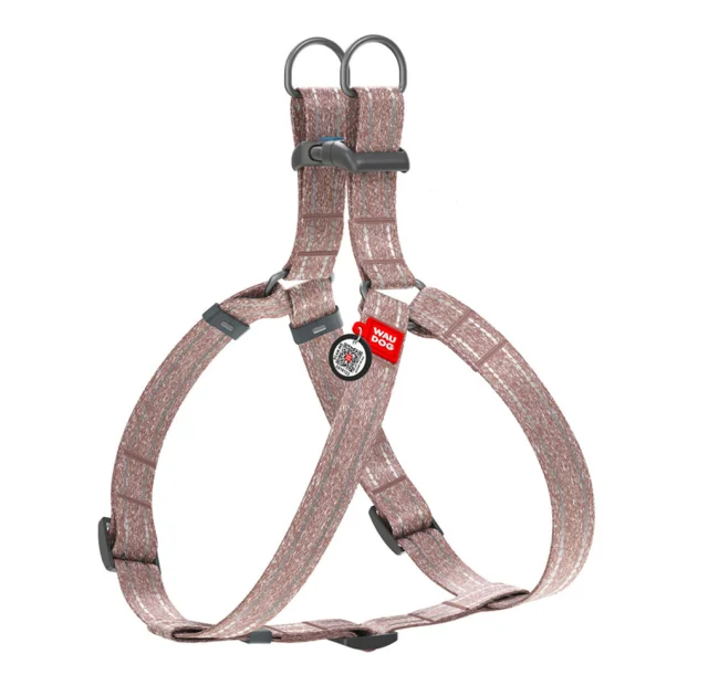 Шлея светоотражающая WAUDOG Re-cotton для собак, с QR паспортом, хлопок/пластик, L, 25 мм/60-90 см, коричневый