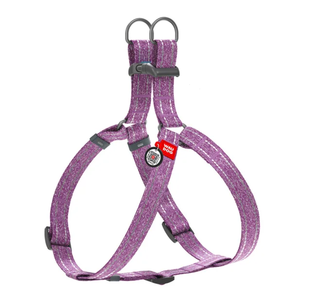 Шлея светоотражающая WAUDOG Re-cotton для собак, с QR паспортом, хлопок/пластик, L, 25 мм/60-90 см, фиолетовый