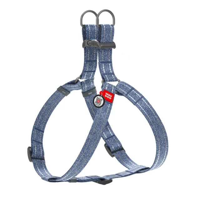 Шлея светоотражающая WAUDOG Re-cotton для собак, с QR паспортом, S, хлопок/пластик, 15 мм/40-55 см, синий