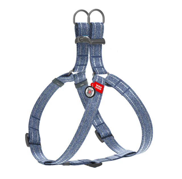 Шлея светоотражающая WAUDOG Re-cotton для собак, с QR паспортом, хлопок/пластик, M, 20 мм/50-80 см, синий