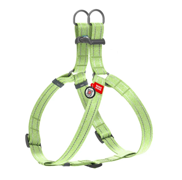 Шлея светоотражающая WAUDOG Re-cotton для собак, с QR паспортом, хлопок/пластик, L, 25 мм/60-90 см, салатовый