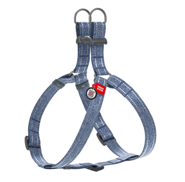 Шлея светоотражающая WAUDOG Re-cotton для собак, с QR паспортом, хлопок/пластик, L, 25 мм/60-90 см, синий