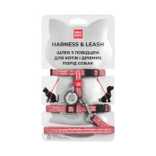 Шлея с поводком светоотражающие WAUDOG Re-cotton для кошек, с QR паспортом, хлопок, XS, красный
