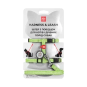 Шлея с поводком светоотражающие WAUDOG Re-cotton для кошек, с QR паспортом, хлопок, XS, салатовый