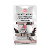 Шлея с поводком светоотражающие WAUDOG Re-cotton для кошек, с QR паспортом, хлопок, XS, коричневый