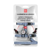 Шлея с поводком светоотражающие WAUDOG Re-cotton для кошек, с QR паспортом, хлопок, XS, синий