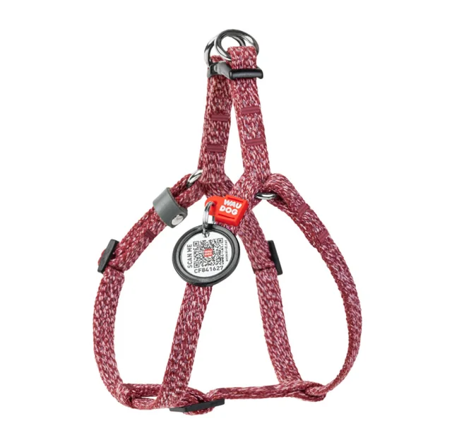 Шлея світловідбиваюча WAUDOG Re-cotton для котів та собак, бавовна/пластик, XS, 10 мм/28-40 см, червоний