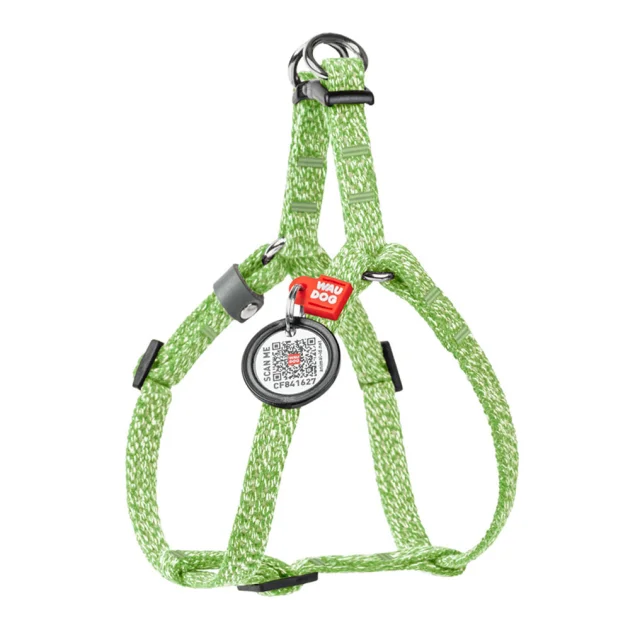 Шлея світловідбиваюча WAUDOG Re-cotton для котів та собак, бавовна/пластик, XS, 10 мм/28-40 см, салатовий