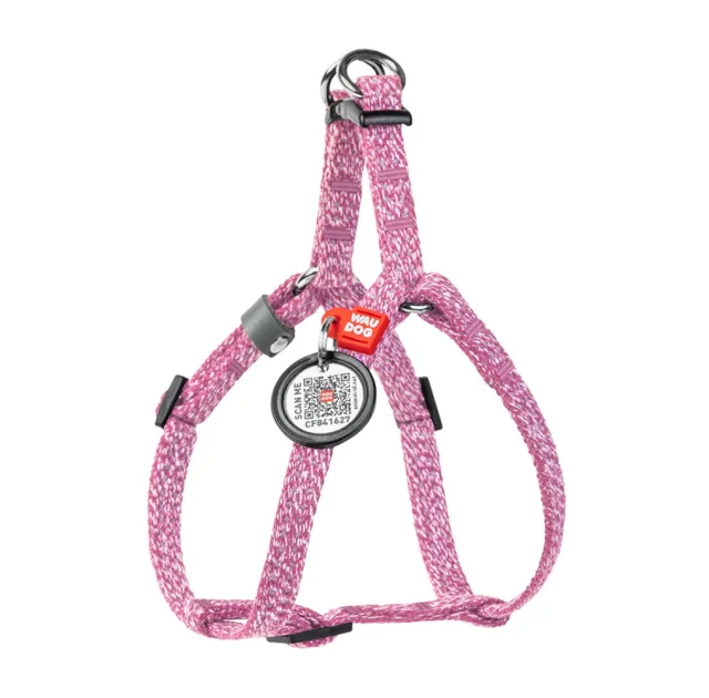 Шлея світловідбиваюча WAUDOG Re-cotton для котів та собак, бавовна/пластик, XS, 10 мм/28-40 см, рожевий