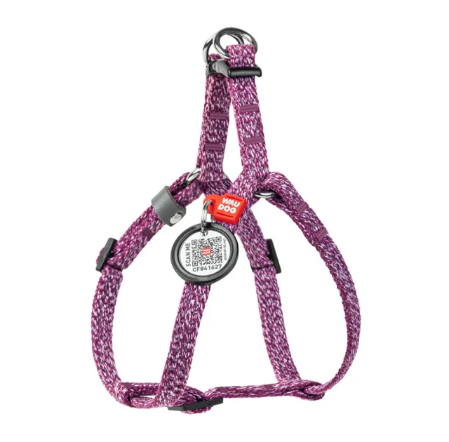 Шлея світловідбиваюча WAUDOG Re-cotton для котів та собак, бавовна/пластик, XS, 10 мм/28-40 см, фіолетовий