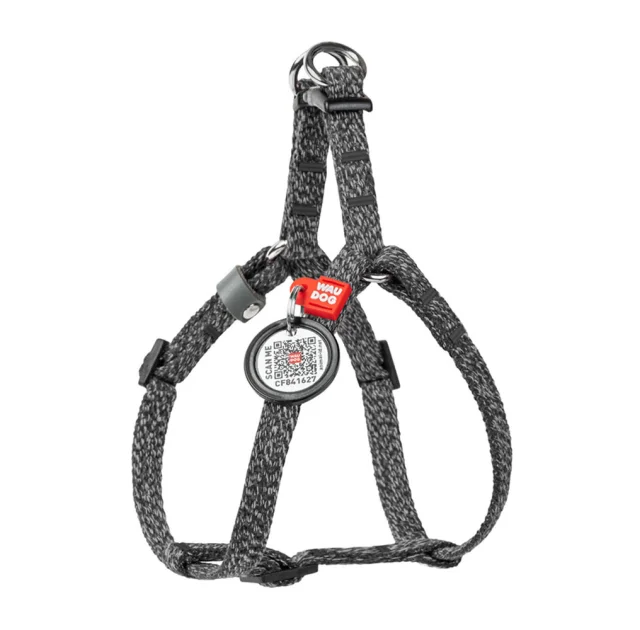 Шлея світловідбиваюча WAUDOG Re-cotton для котів та собак, бавовна/пластик, XS, 10 мм/28-40 см, сірий