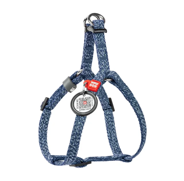 Шлея світловідбиваюча WAUDOG Re-cotton для котів та собак, бавовна/пластик, XS, 10 мм/28-40 см, синій