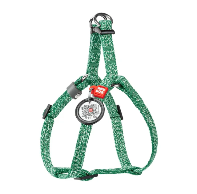 Шлея світловідбиваюча WAUDOG Re-cotton для котів та собак, бавовна/пластик, XS, 10 мм/28-40 см, зелений